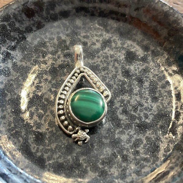 Malachite Sterling Silver Abstract Pendant