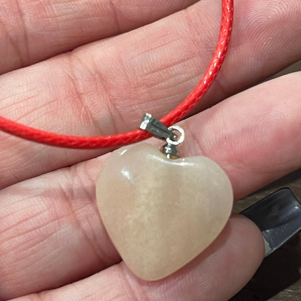 Rose Quartz Heart Pendant Red Leather Cord Necklace