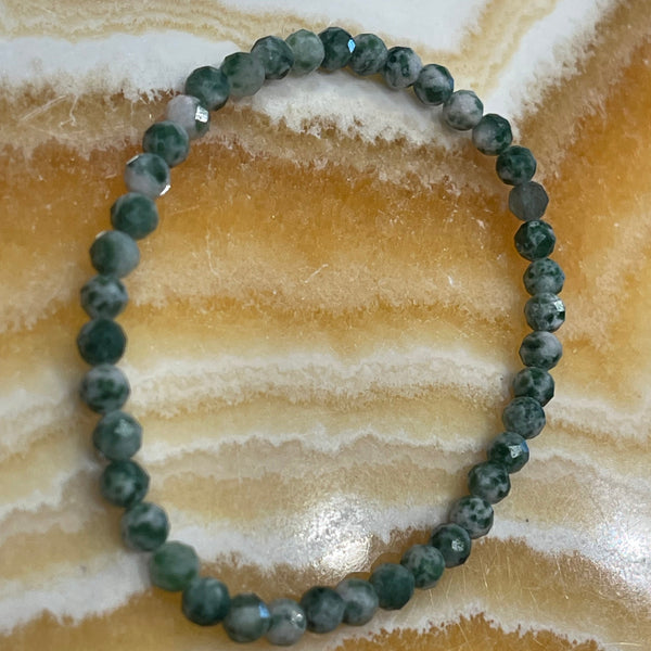 Tree Agate Microfaceted Round 3mm Stretch Stackable Bracelet