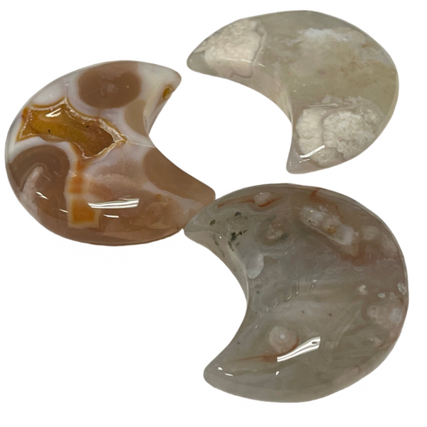 Flower Agate Carved Moon