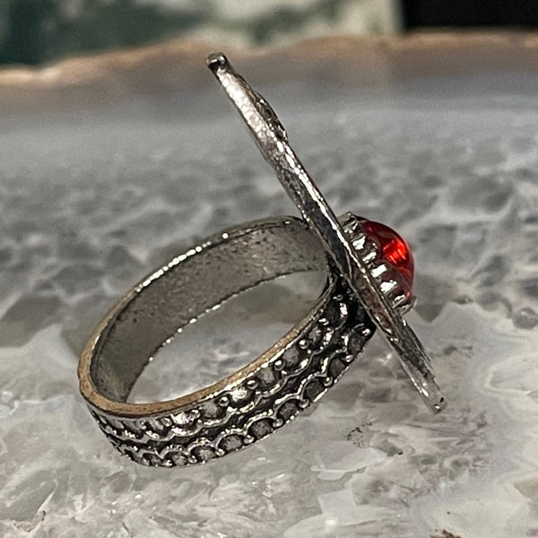 Planchette Ring in Red Zircon Silver Finish
