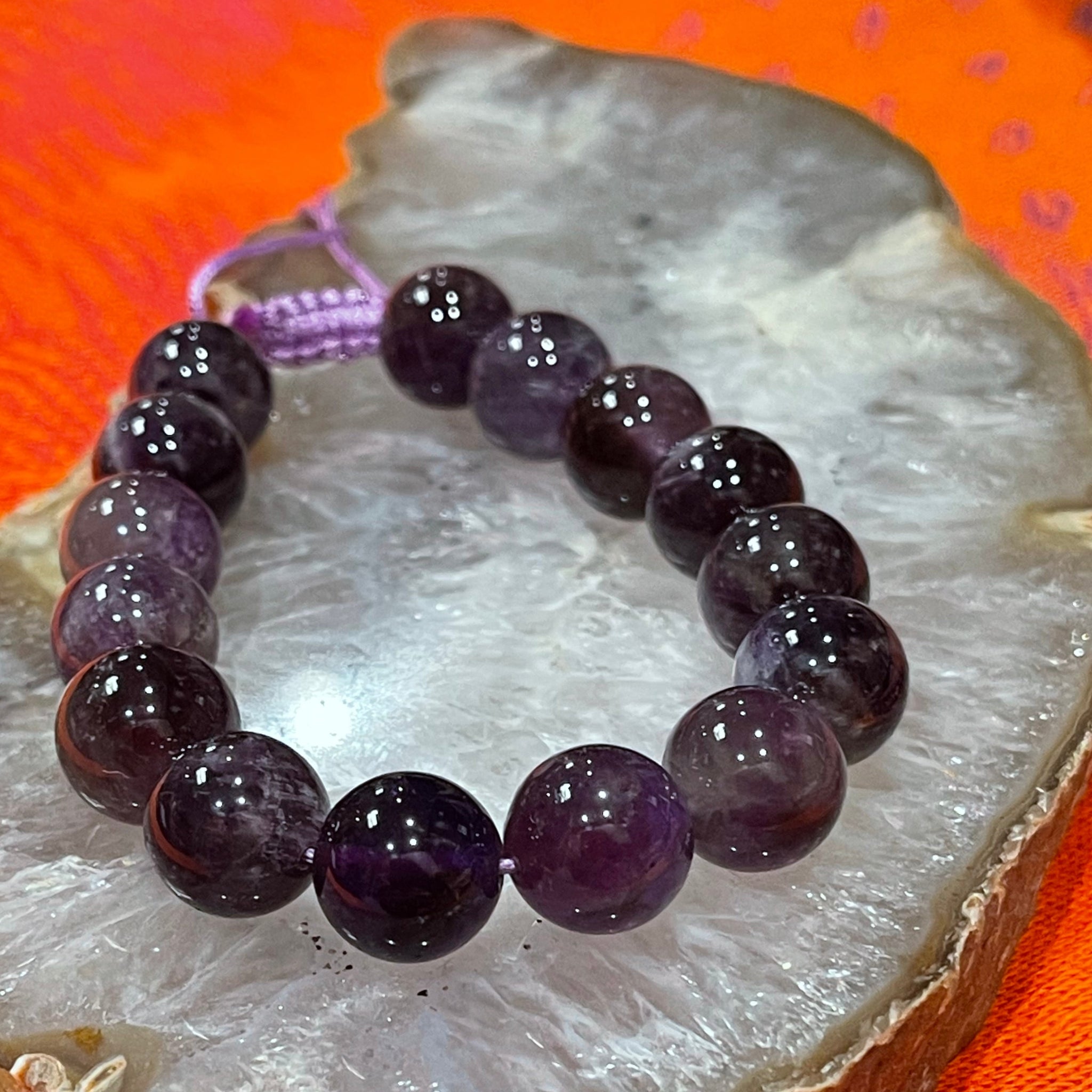 Amethyst 13mm Bead Bracelet with Macrame Adjustable Closure