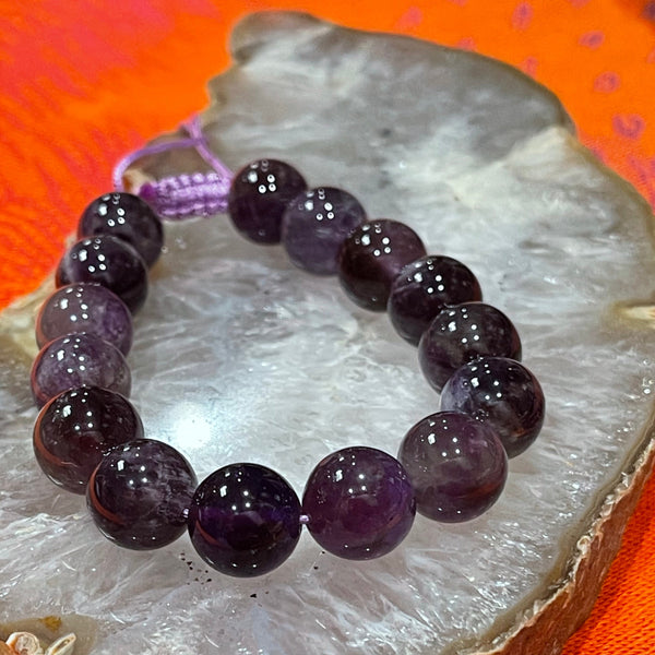 Amethyst 13mm Bead Bracelet with Macrame Adjustable Closure