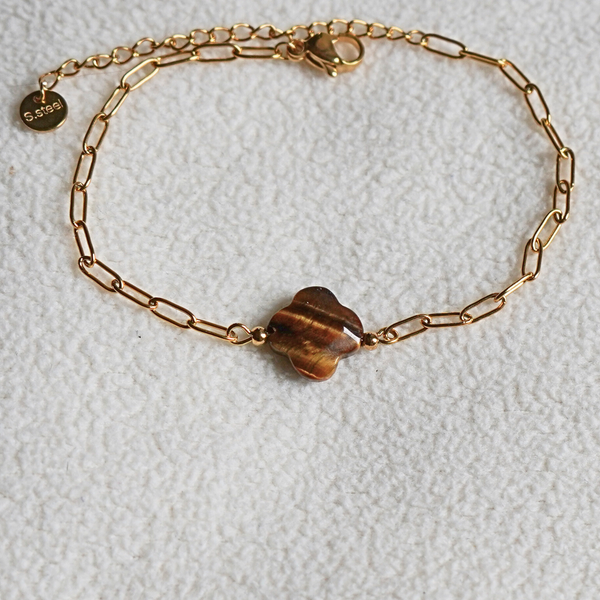 "Keep Up Hope" Tiger Eye Clover Bracelet