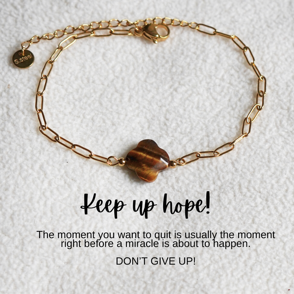 "Keep Up Hope" Tiger Eye Clover Bracelet