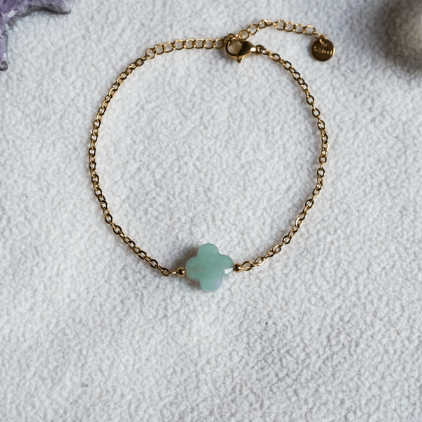 "Keep Up Hope" Green Aventurine Clover Bracelet