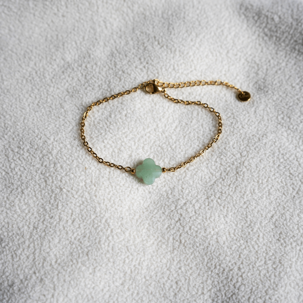 "Keep Up Hope" Green Aventurine Clover Bracelet