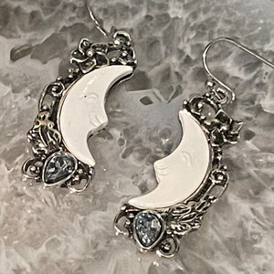 Blue Topaz Moon Silver Dangle Earrings 