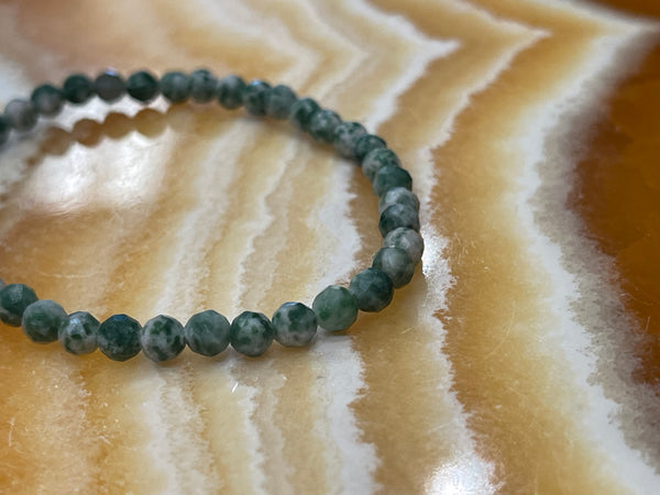 Tree Agate Microfaceted Round 3mm Stretch Stackable Bracelet