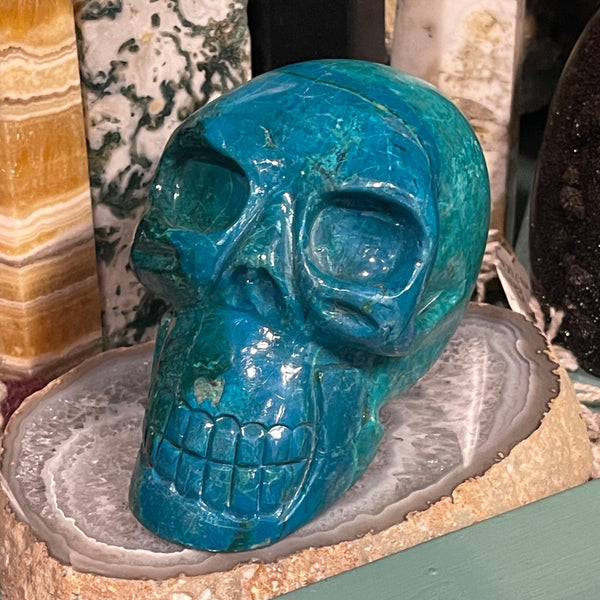 Chrysocolla Skull Carving from Peru 1KG+