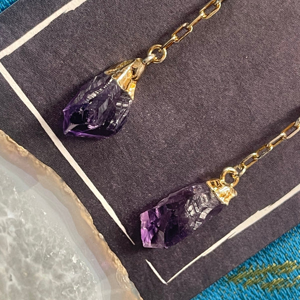 Amethyst Freeform Dangle Gold finish Electroform Earrings