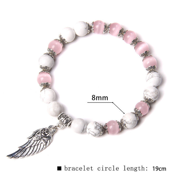 "Guardian Angel" Pink Cat Eye & White Turquoise Bracelet