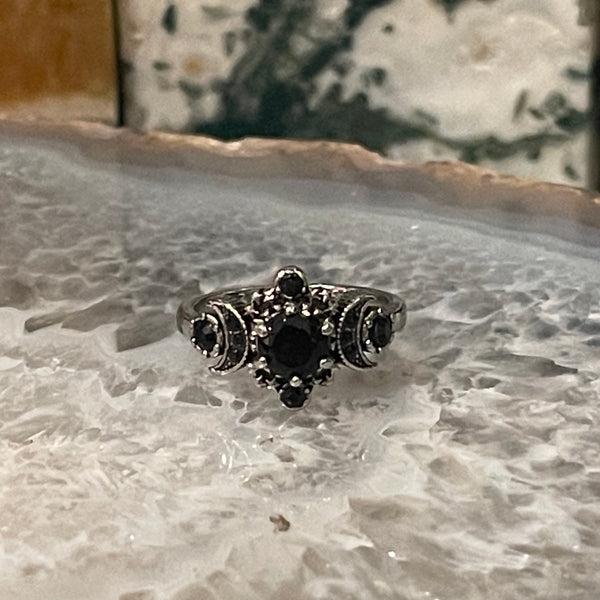 Triple Moon Onyx and Gunmetal Ring