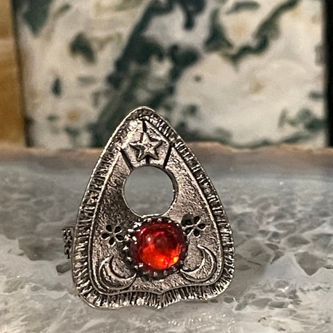 Planchette Ring in Red Zircon Silver Finish