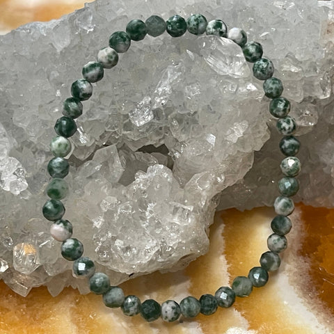 Tree Agate Microfaceted Round 3mm Stretch Stackable Bracelet