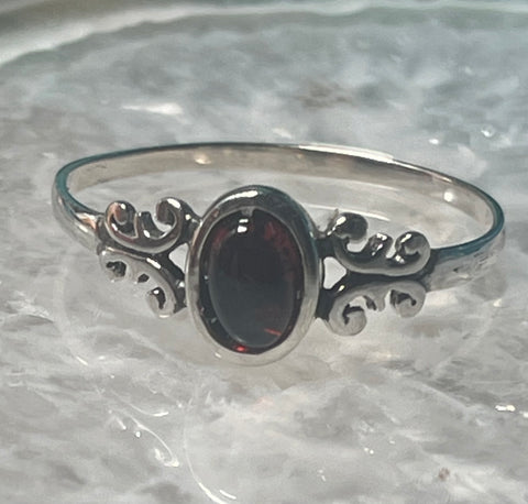 Scroll style design gemstone Sterling Silver Ring