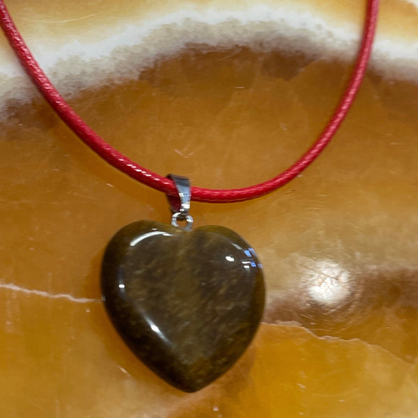 Tiger Eye Heart Pendant Red Leather Cord Necklace