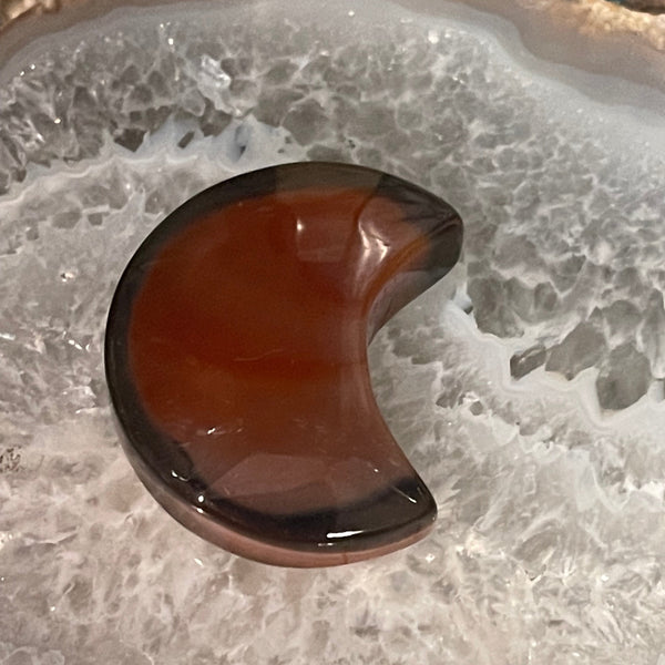 Carnelian Sardonyx Carved Crescent Moon 1.5” to 1.75”