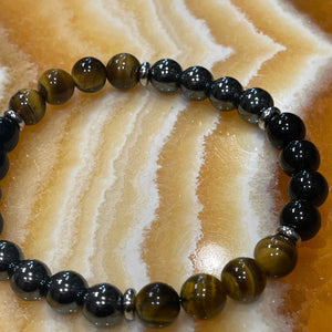Obsidian, Tiger Eye & Hematite 8 inch Stackable Stretch Bracelet