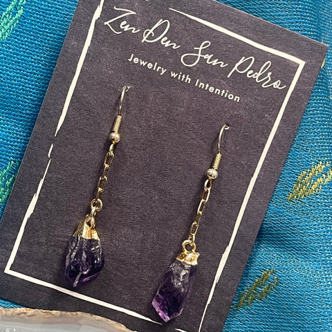 Amethyst Freeform Dangle Gold finish Electroform Earrings