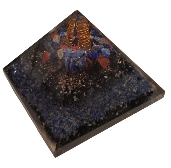 Lapis, Obsidian, & Copper Orgone Pyramid | 3.5 inch