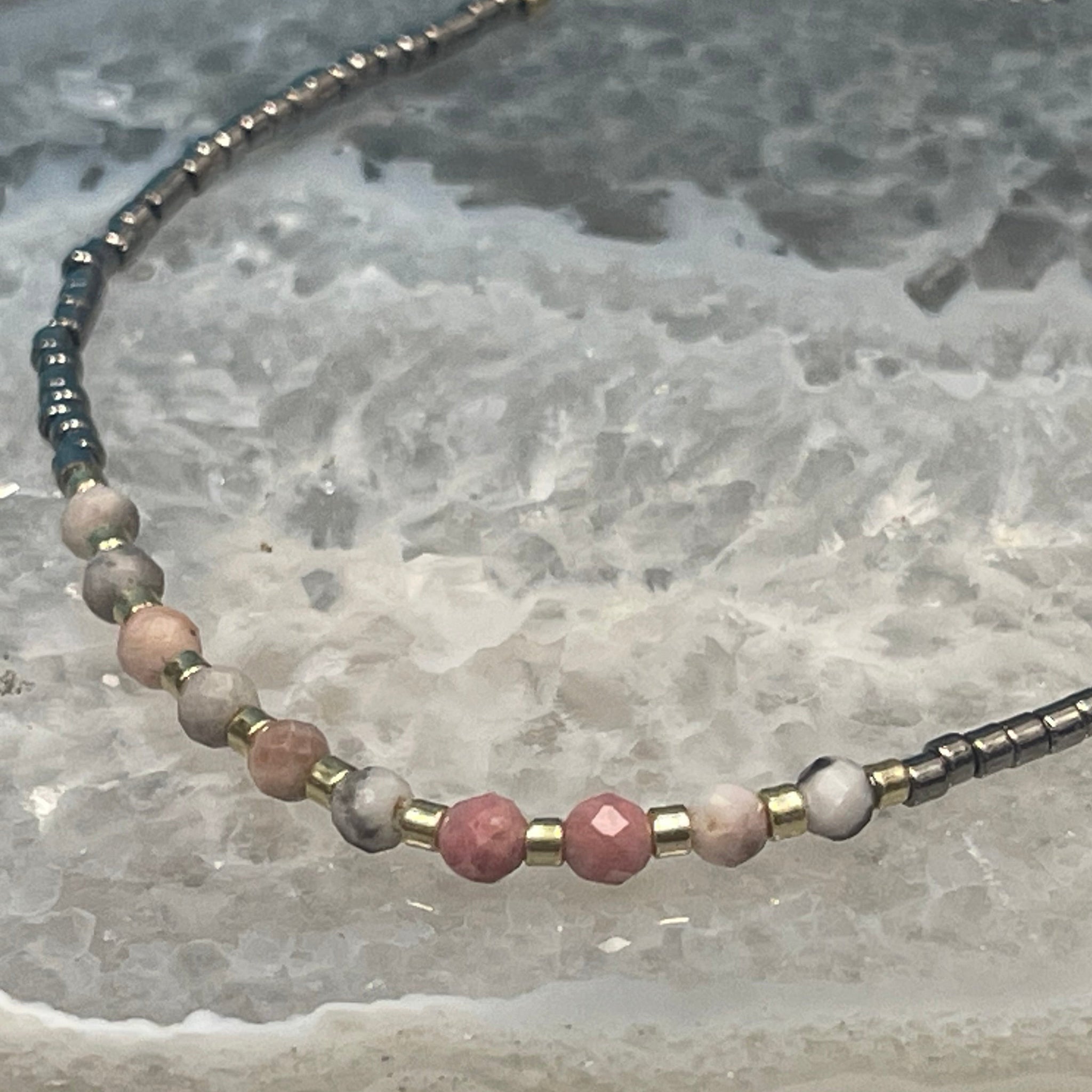 Pink Opal Micro Faceted Macrame Closure Adjustable Bracelet