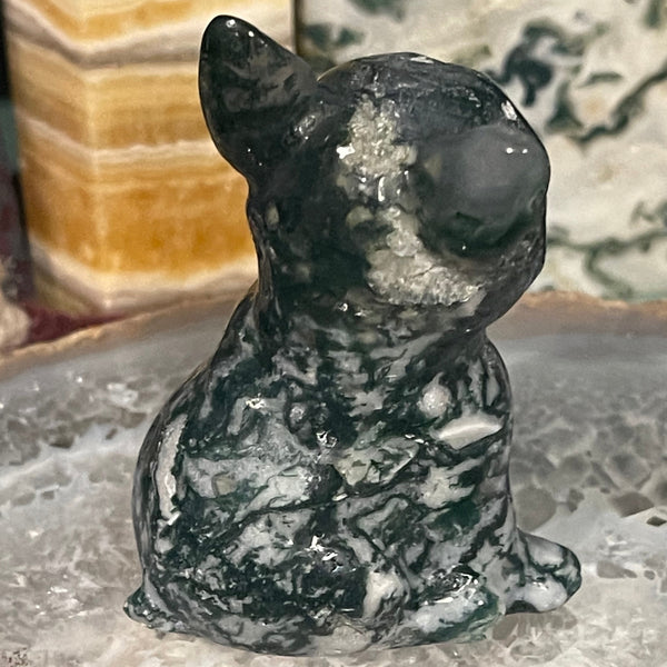 Moss Agate Frenchie Bulldog Carving