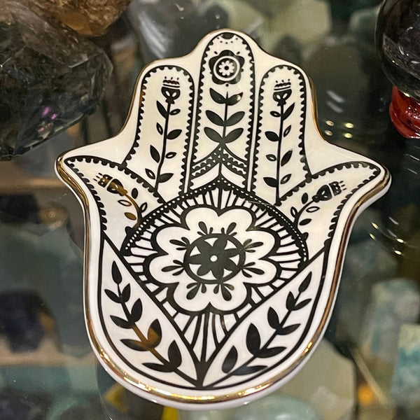 Ceramic Hamsa, Trinket Dish with Gold Trim