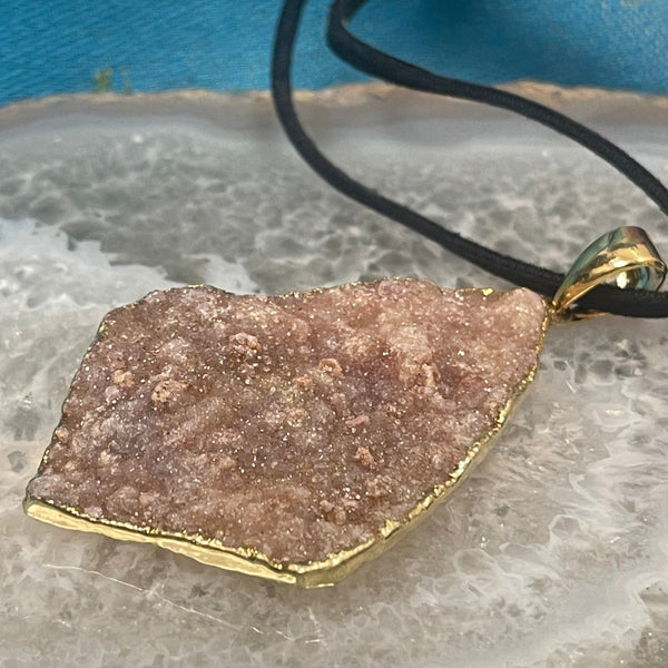 Pink Amethyst Druzy Electroform Freeform Pendant Necklace