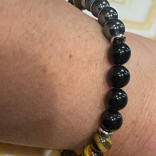 Obsidian, Tiger Eye & Hematite 8 inch Stackable Stretch Bracelet