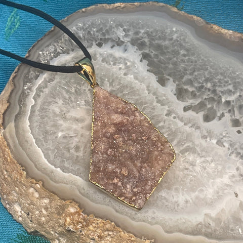 Pink Amethyst Druzy Electroform Freeform Pendant Necklace