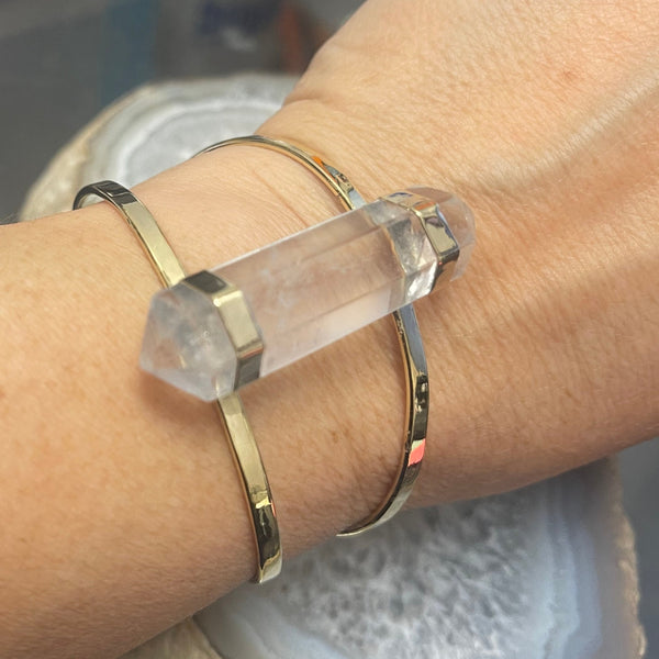 Quartz Crystal Double Terminated Stone Gold finish Cuff Style Bracelet