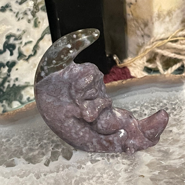 Mermaid on the Moon Ocean Jasper Carving
