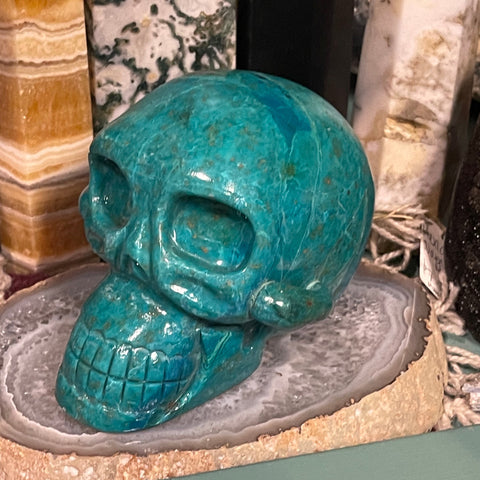 Chrysocolla Skull Carving from Peru 1KG+