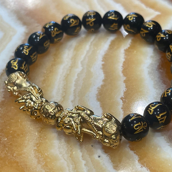 Obsidian Dragon Double Charm Prosperity and Protection Bracelet