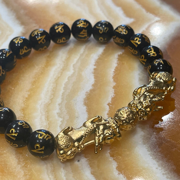 Obsidian Dragon Double Charm Prosperity and Protection Bracelet