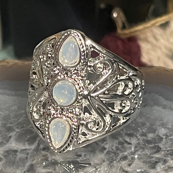 Silver Filigree Three Stone Ring