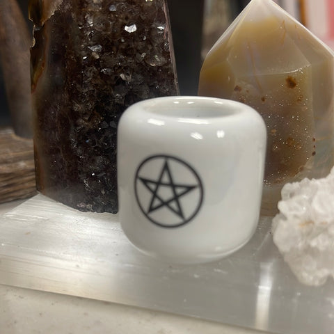 Ceramic Chime Candle Holder with Pentagram in Black or White