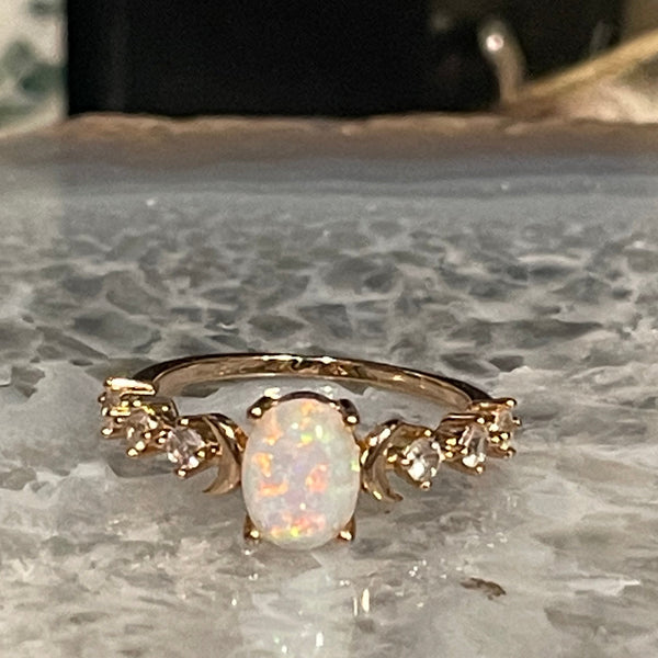 Opal (Simulated) 14k GF Triple Moon Ring