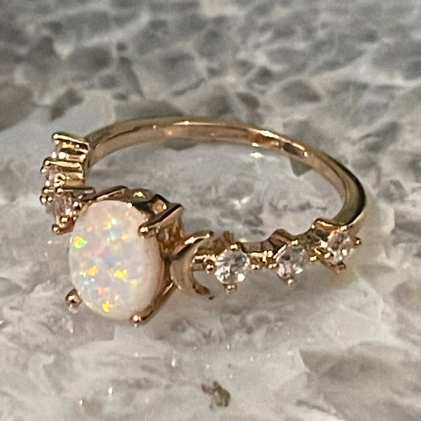 Opal (Simulated) 14k GF Triple Moon Ring