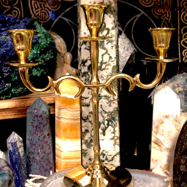 Brass Three Candle 9” Candelabra