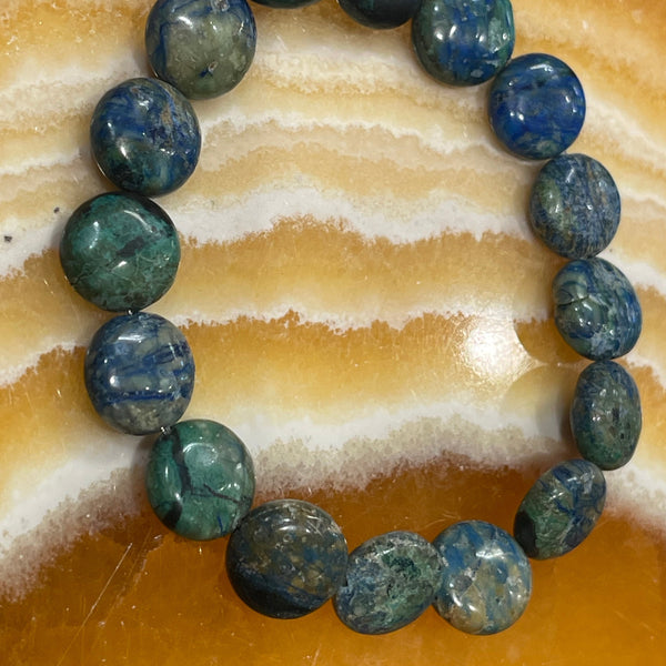 Chrysocolla Coin Shape 12mm Stackable Stretch Bracelet