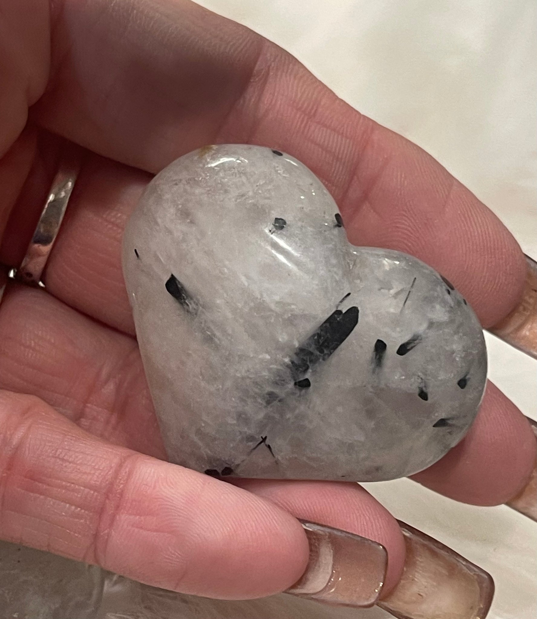 Tourmilated Quartz Heart Carving