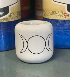 Triple  Moon  Chime Candle Holder in white