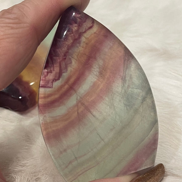 Rainbow Fluorite Cut Base Smooth Flame Carving