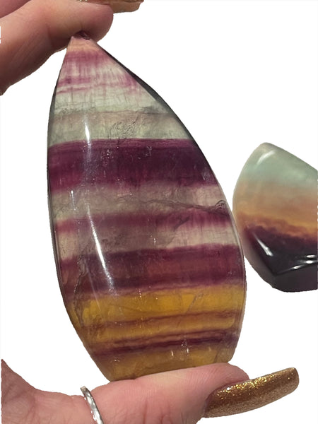 Rainbow Fluorite Cut Base Smooth Flame Carving