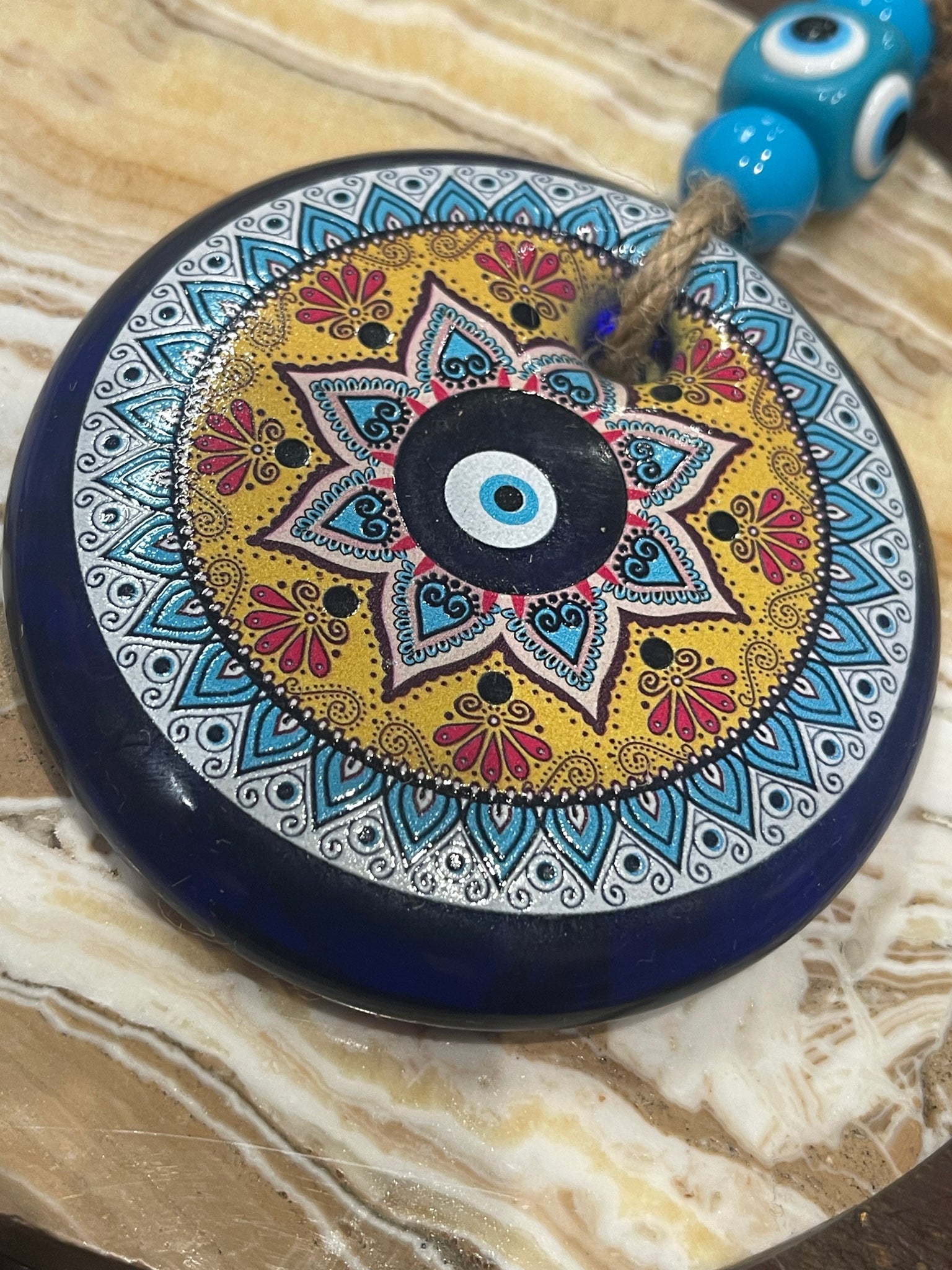 Ornate Mandala Evil Eye Glass Wall Hanging from Turkey