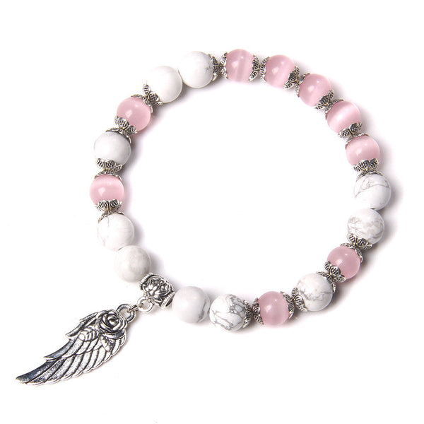 "Guardian Angel" Pink Cat Eye & White Turquoise Bracelet