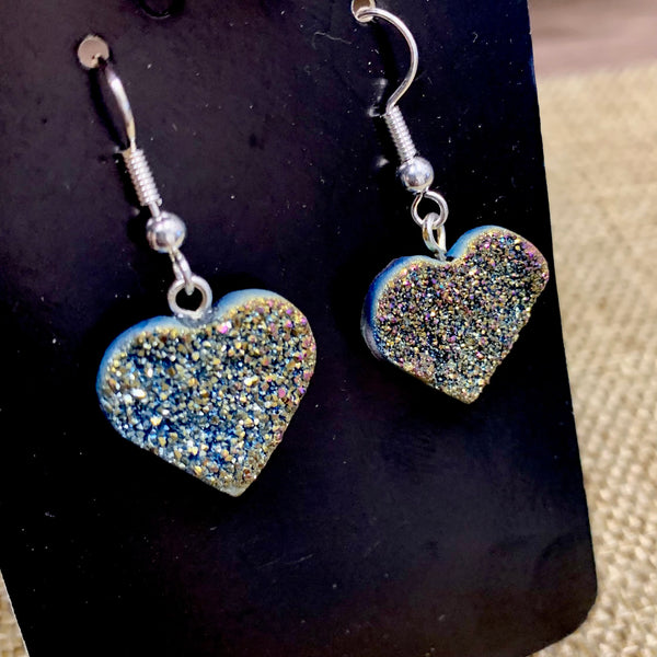 Titanium Aura Druzy Heart Earrings