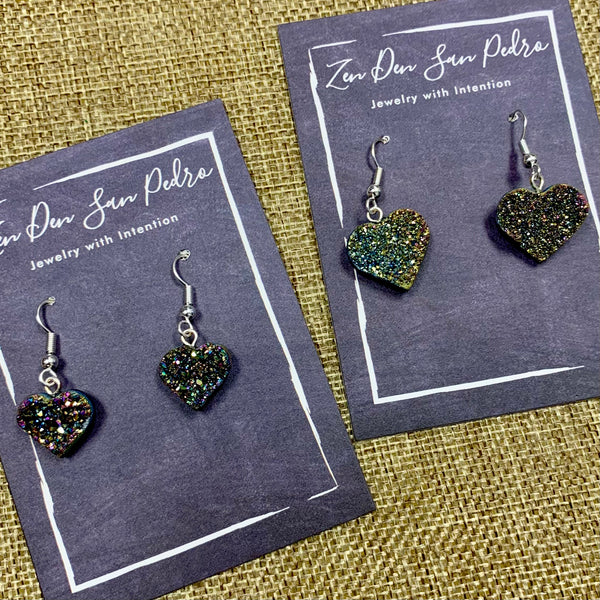 Titanium Aura Druzy Heart Earrings